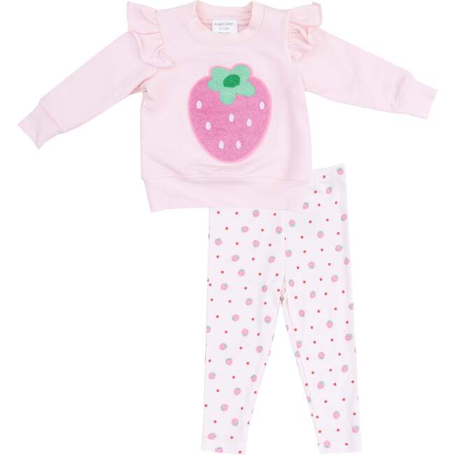 Ruffle Sweatshirt + Leggings, Strawberry Swiss Dot French Terry - Mixed Apparel Set - 1