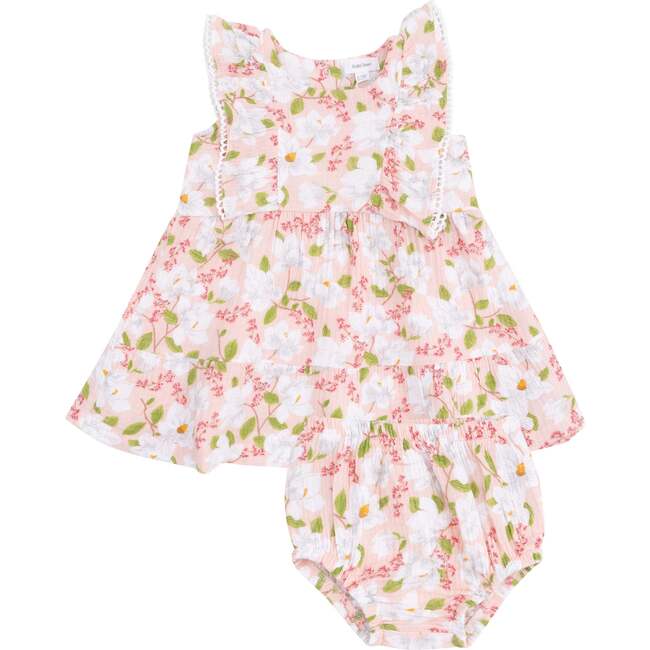 Picot Trim Edged Dress and Diaper Cover, Magnolias - Dresses - 1