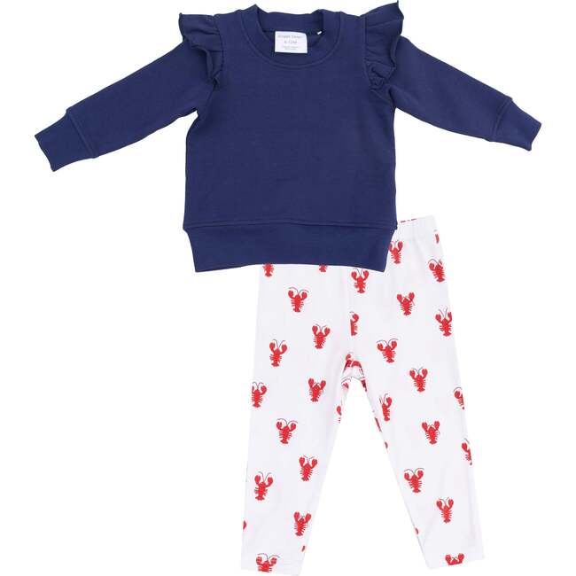 Ruffle Sweatshirt with Leggings, Lobster Bamboo, navy - Sweatshirts - 1