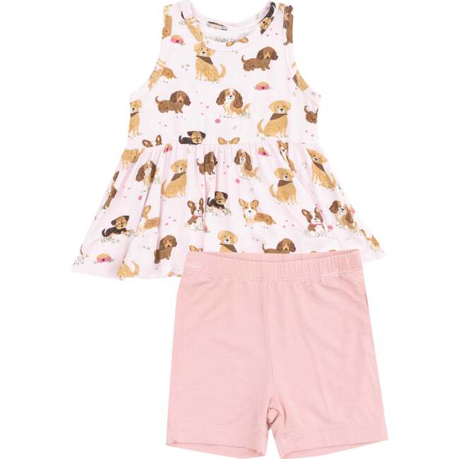 Peplum Tank Top and Bike Short, Best Friend Dogs Pink - Mixed Apparel Set - 1