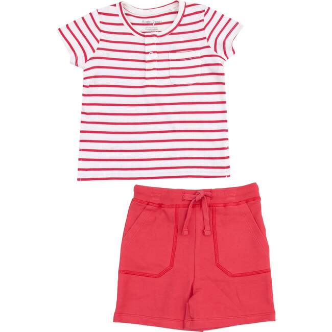 Pocket Shirt and Short French Terry, Stripe Vintage Red - Mixed Apparel Set - 1