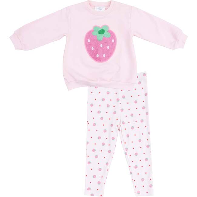 Oversize Applique Sweatshirt + Leggings, Strawberry Swiss Dot French Terry - Mixed Apparel Set - 1