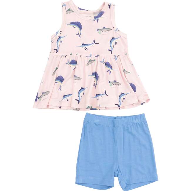 Peplum Tank Top and Bike Short, Deep Sea Fishing Pink - Mixed Apparel Set - 1