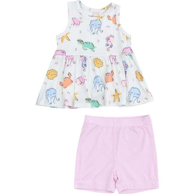Peplum Tank Top And Bike Short, Cute Sea Creatures - Mixed Apparel Set - 1