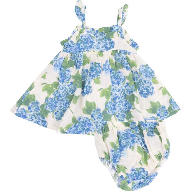 Paperbag Ruffle Sundress with Diaper Cover, Watercolor Hydrangeas - Dresses - 1