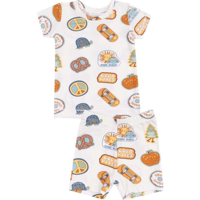 Loungewear Short Set, Groovy Vibes Stickers Tan - Mixed Apparel Set - 1