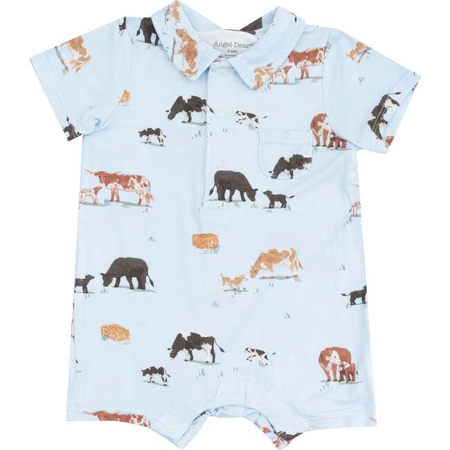 Polo Shortie, Cow Families Blue - Rompers - 1