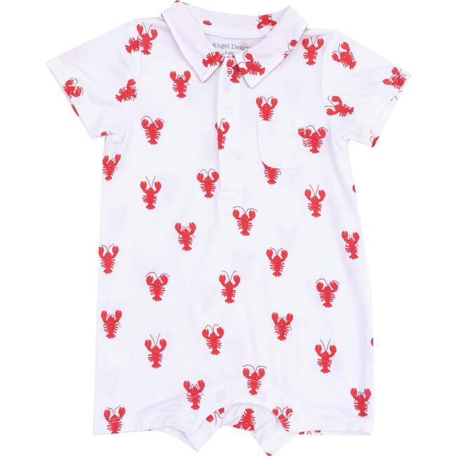 Polo Shortie, Lobster Bamboo, White - Rompers - 1