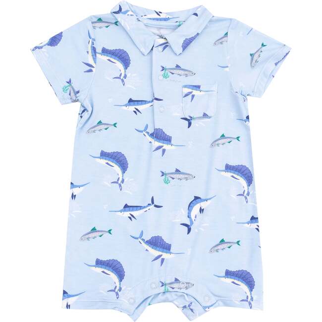 Polo Shortie, Deep Sea Fishing Blue - Rompers - 1