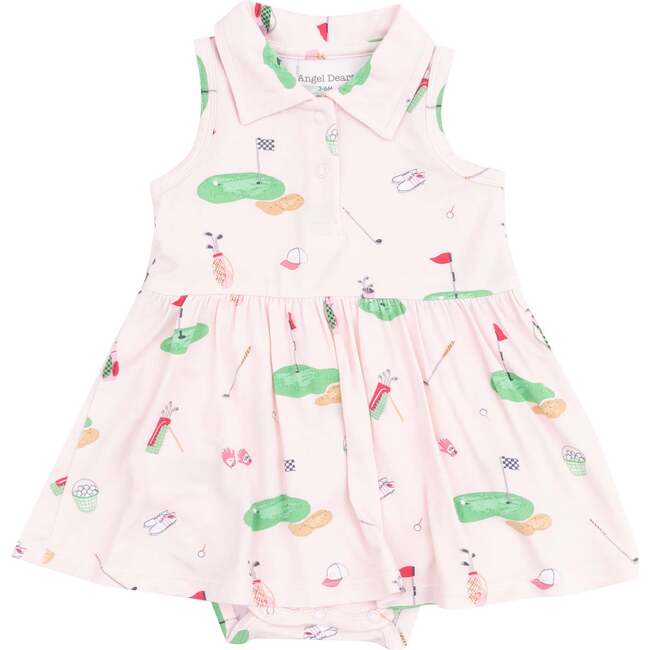 Polo Collar Bodysuit Dress - Golf Things, Pink - Dresses - 1