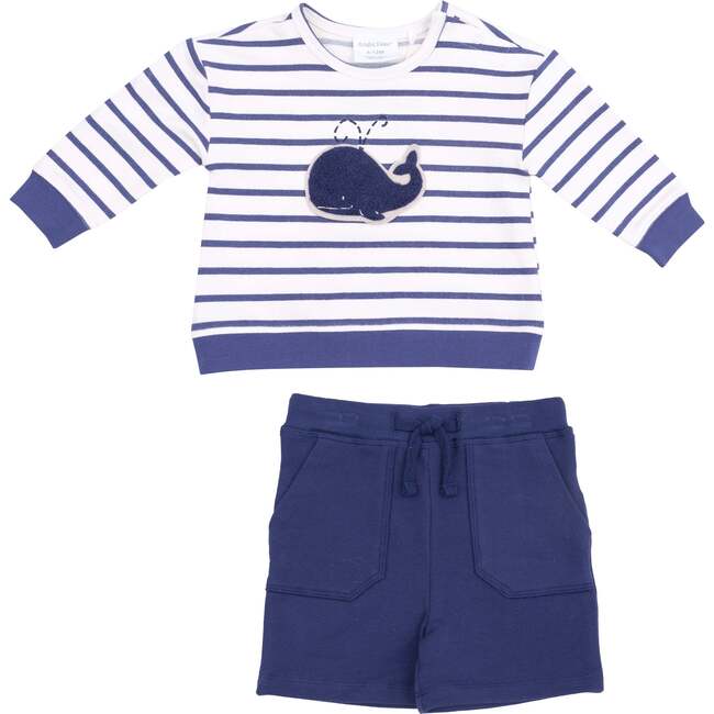 French Terry Sweatshirt with Chenille Patch and Short, Bubbly Whale Blue - Sweatshirts - 1