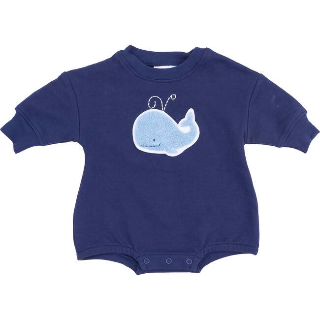French Terry Sweatshirt Bubble With Chenille Patch, Bubbly Whale Blue - Rompers - 1