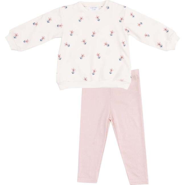French Terry Oversize  Sweatshirt + Leggings - Danish Daisy, Pink - Mixed Apparel Set - 1
