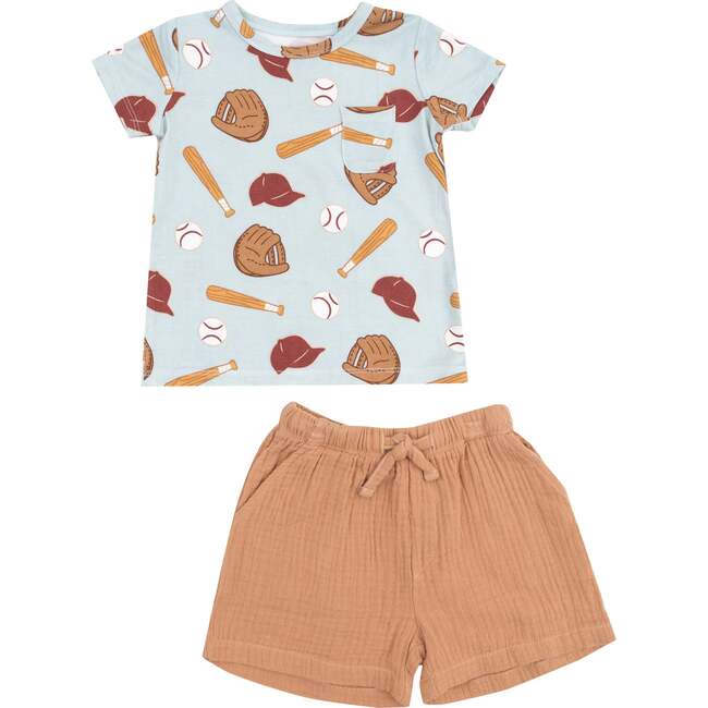 Crew Neck Tee and Short Muslin, Baseball - Mixed Apparel Set - 1