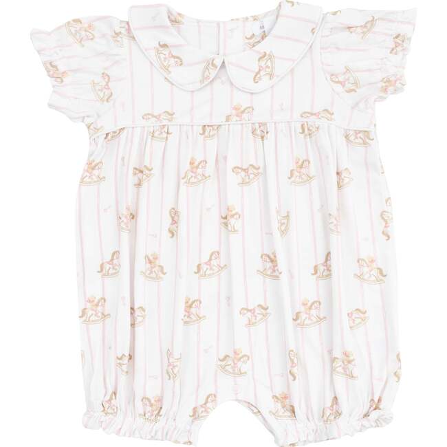 Classic Puff Sleeve Baby Doll Bubble, Vintage Rocking Horse Pink - Rompers - 1