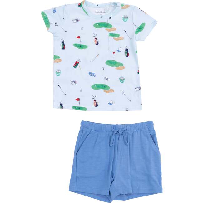Crew Neck Tee and Short - Golf Things, Blue - Mixed Apparel Set - 1