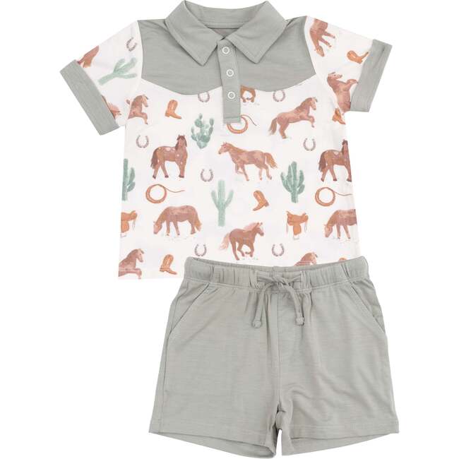 Cowboy Polo & Short Set, Western Horses - Mixed Apparel Set - 1