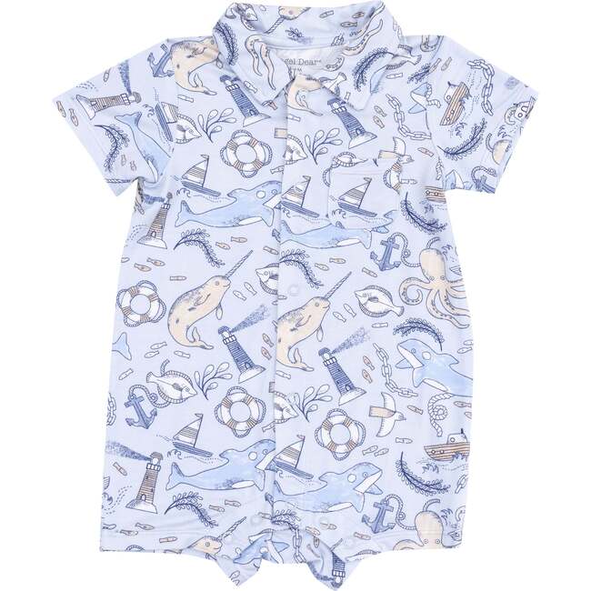 Button Down Polo Shortie, Nautical Notebook - Rompers - 1