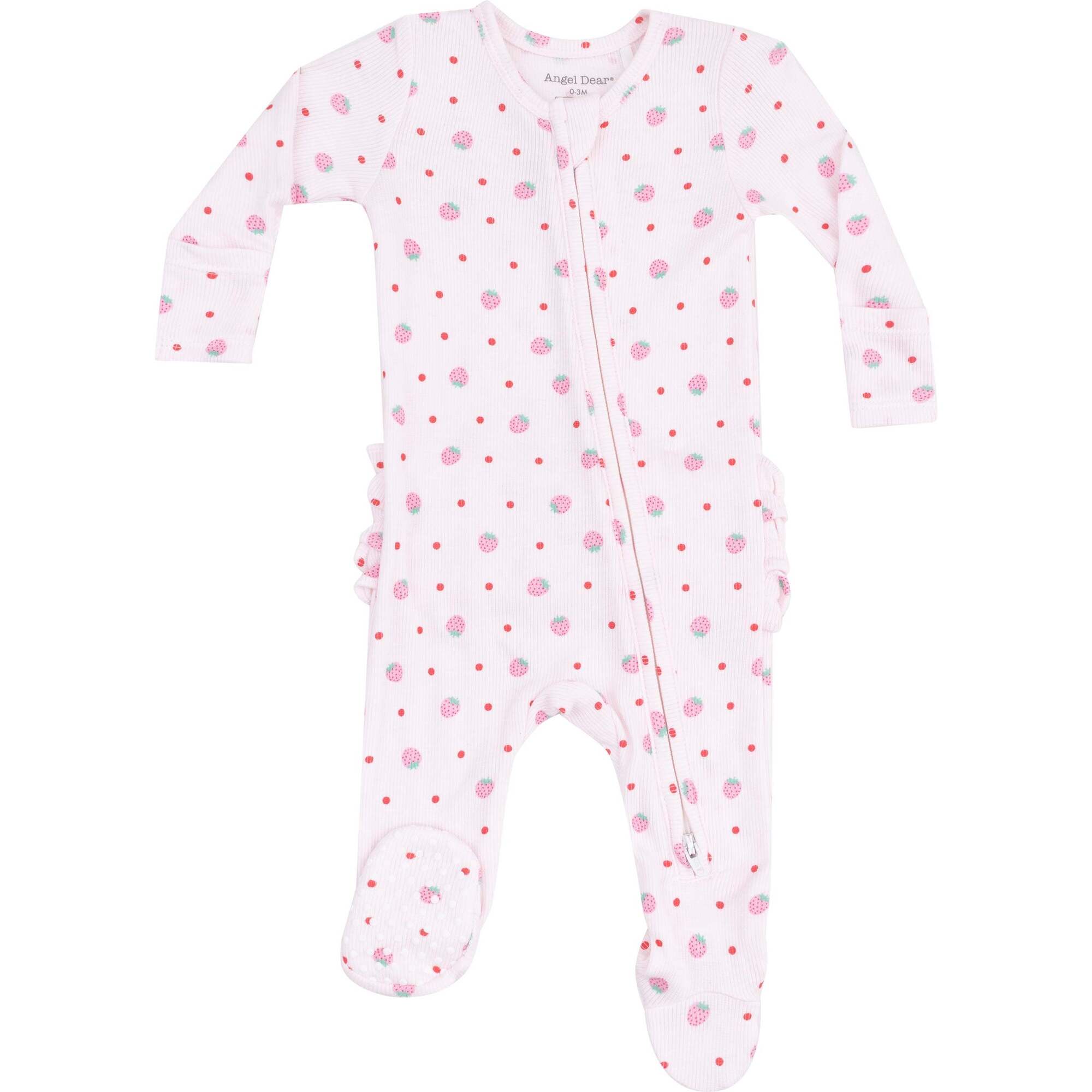 2 Way Zipper Ruffle Back Footie, Strawberry Swiss Dot - Footie Pajamas - 1