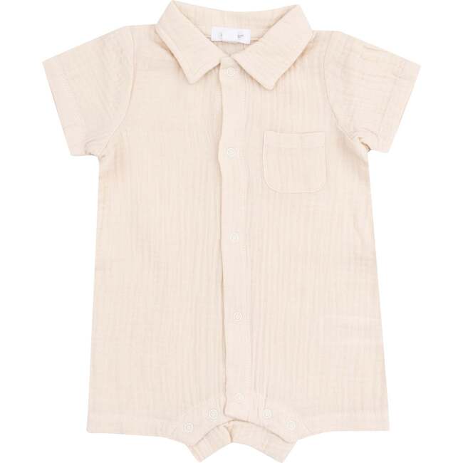 Button Down Polo Shortie, Muslin White Swan - Rompers - 1