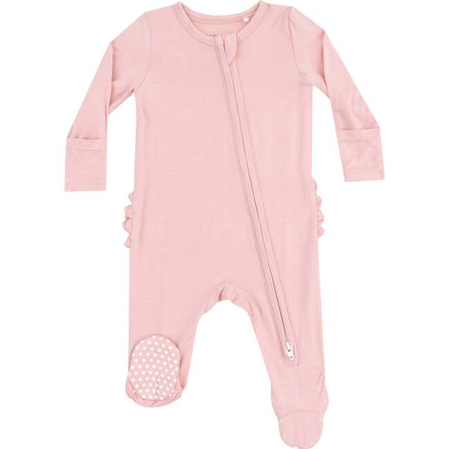 2 Way Zipper Ruffle Back Footie, Solid Bridal Rose - Footie Pajamas - 1