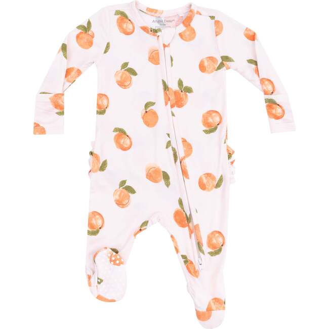2 Way Zipper Ruffle Back Footie, Watercolor Peaches, orange - Footie Pajamas - 1