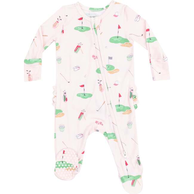 2 Way Zipper Ruffle Back Footie, Golf Things Pink - Footie Pajamas - 1