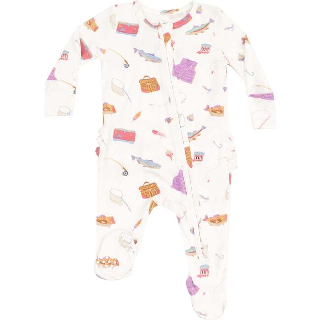 2 Way Zipper Ruffle Back Footie, Fishing Things Pink - Footie Pajamas - 1