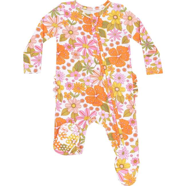 2 Way Zipper Ruffle Back Footie, Boho Beachy Floral - Footie Pajamas - 1