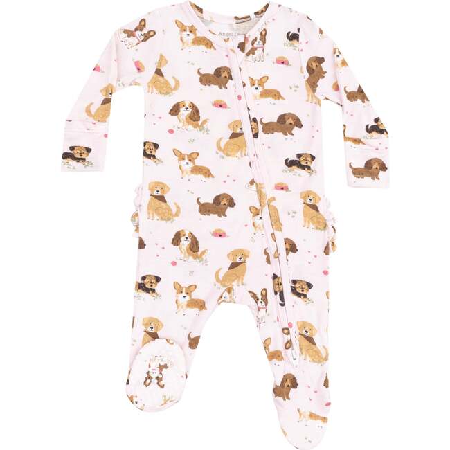 2 Way Zipper Ruffle Back Footie, Best Friend Dogs Pink - Footie Pajamas - 1