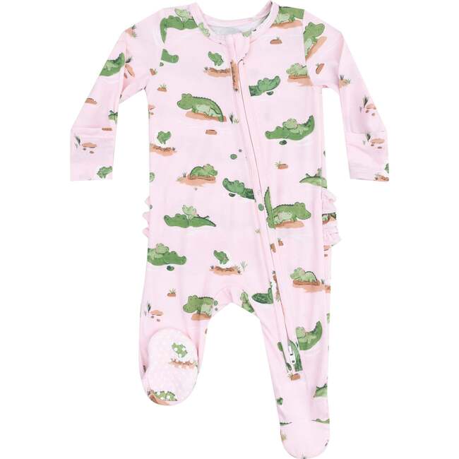 2 Way Zipper Ruffle Back Footie, Alligator Pink - Footie Pajamas - 1