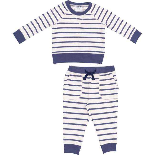 French Terry Raglan Sweatshirt and Jogger Set, Navy Stripe - Sweatshirts - 1