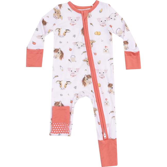 2 Way Zipper Romper, Vintage Animals Faces Pink - Rompers - 1