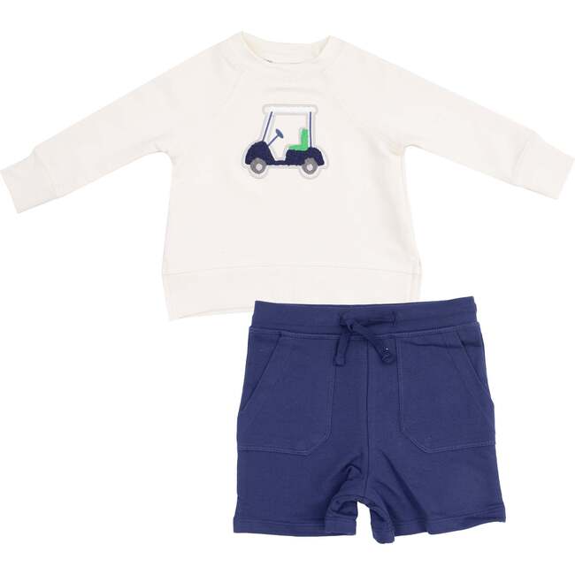 French Terry Raglan Sweatshirt with Applique and Short, Golf Cart Blue - Sweatshirts - 1