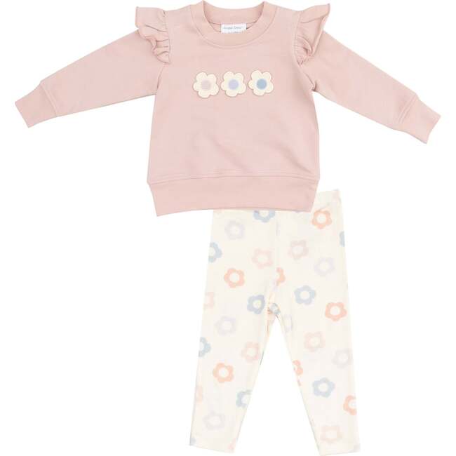 French Terry Ruffle Sweatshirt + Leggings, Daisy Pop - Mixed Apparel Set - 1