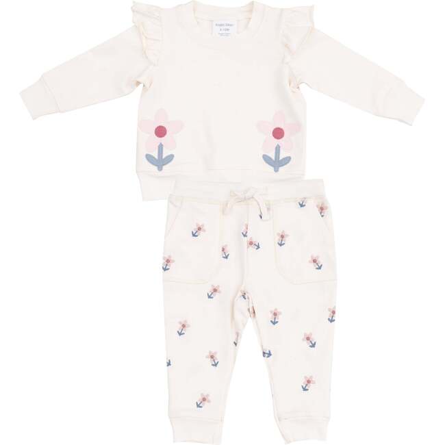French Terry Ruffle Patch Sweatshirt + Jogger - Danish Daisy, Pink - Mixed Apparel Set - 1