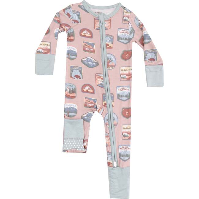 2 Way Zipper Romper, National Park Patches Pink - Rompers - 1