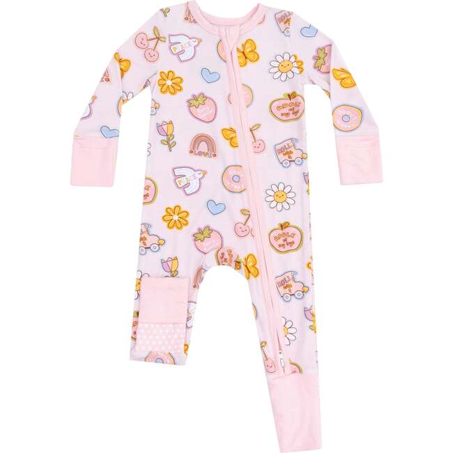 2 Way Zipper Romper, Groovy Vibes Stickers Pink - Rompers - 1