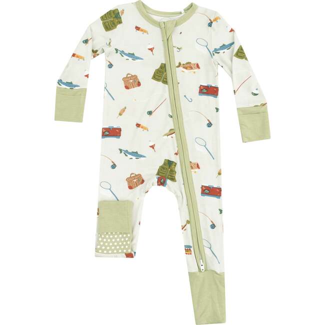 2 Way Zipper Romper, Fishing Things Green - Rompers - 1