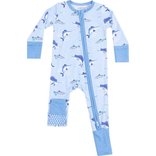2 Way Zipper Romper, Deep Sea Fishing Blue - Rompers - 1