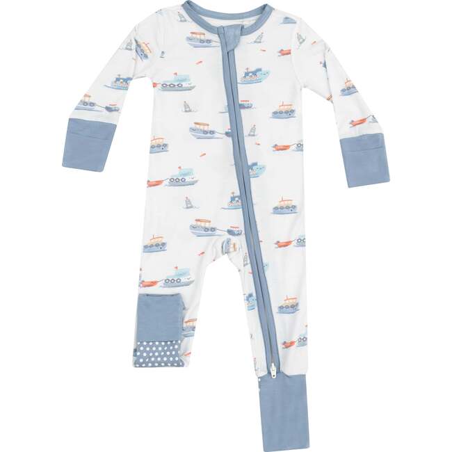 2 Way Zipper Romper, Bubbly Tugboats - Rompers - 1