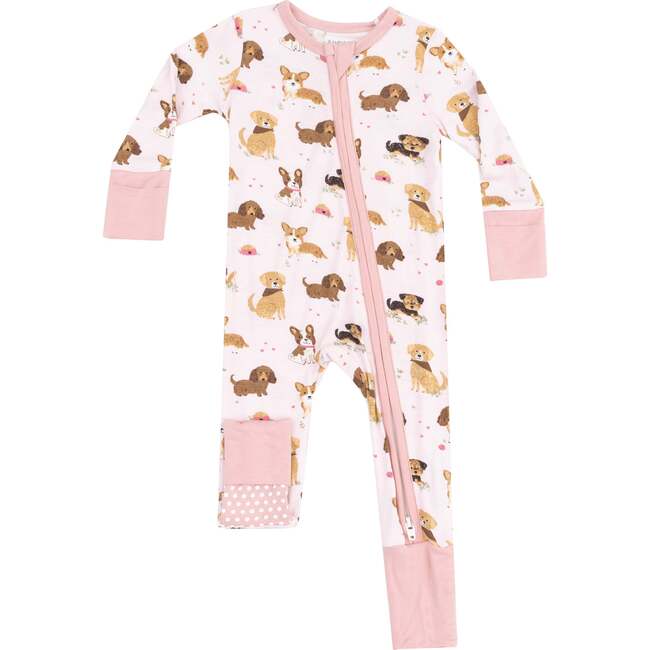 2 Way Zipper Romper, Best Friend Dogs Pink - Rompers - 1