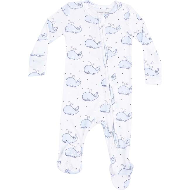 2 Way Zipper Footie, Bubbly Whale Blue - Footie Pajamas - 1