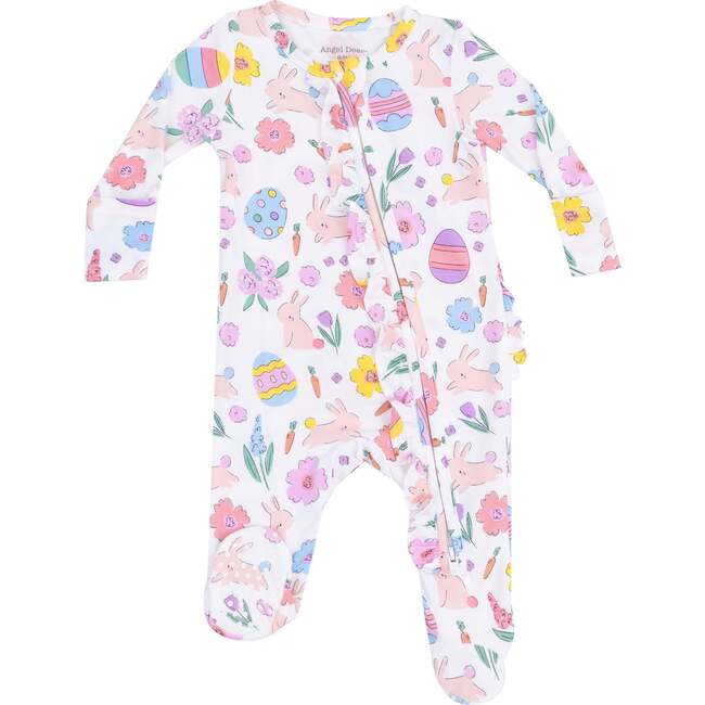 2 Way Ruffle Zipper Footie, Easter Bunnies Pink - Footie Pajamas - 1