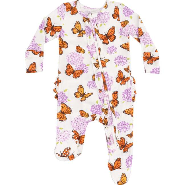 2 Way Ruffle Zipper Footie, Monarch Butterflies and Milkweed - Footie Pajamas - 1