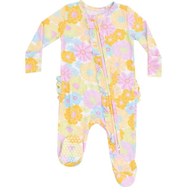 2 Way Ruffle Zipper Footie, Sunny Dahlias - Footie Pajamas - 1