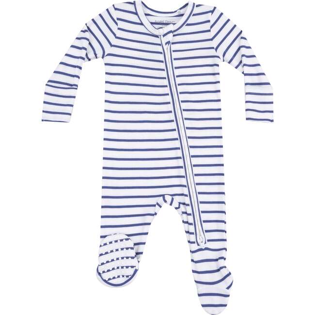 2 Way Zipper Footie, Stripe Vintage Navy - Footie Pajamas - 1