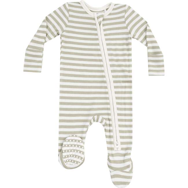 2 Way Zipper Footie, Stripe Sage - Footie Pajamas - 1