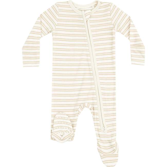2 Way Zipper Footie, Stripe Oxford Tan - Footie Pajamas - 1