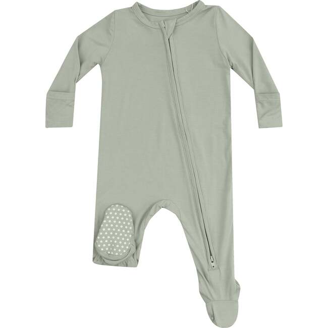 2 Way Zipper Footie, Solid Desert Sage - Footie Pajamas - 1
